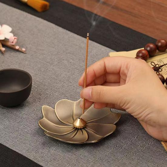 Палочки для курильницы, держатель для благовоний, латунная форма лотоса, съемный пеплоуловитель, гладкий термостойкий материал для украшения дома