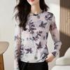 Uzun qisma dizayni Ayollar uchun Bahor Yangi Bosma Dumaloq Bo'yin Ko'p Qirrali T-shirt Slim Pullover Tie-dye Asosiy Ko'ylak