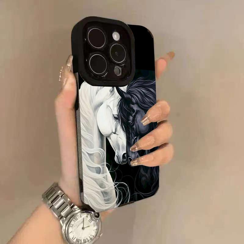 Черно-белые лошади Чехол для телефона Для iPhone 11 12 13 14 15 Plus 17 16 Pro Max 17 Air XR X XS 15 16 Plus Защитная задняя крышка