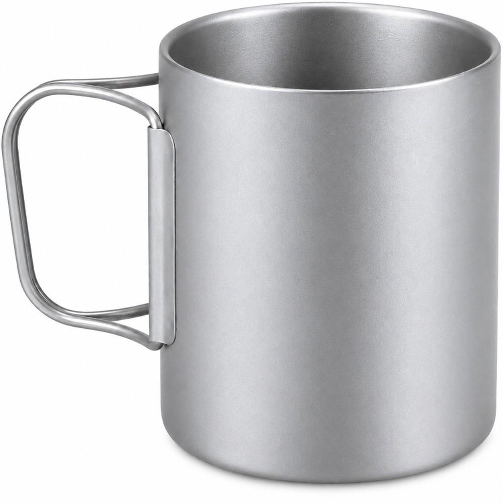Double Wall Camping Mug Foldable Handle Outdoor Coffeee Bottle Portable Titanium Water Cup Travel