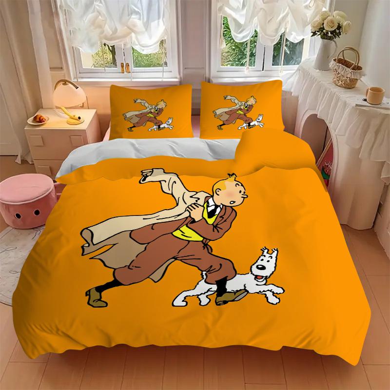 Tintin'S Dynamic Adventure Print 3Pcs Bedding Setduvet Cover With 2 Bedropillowcase Home Birthday Gift