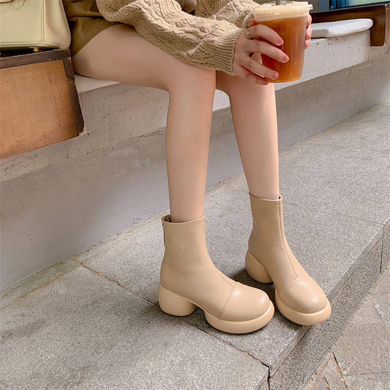 Meotina Женские ботильоны из натуральной кожи с круглым носком и платформой, короткие ботинки на высоком каблуке и молнии, женская модная обувь, осень-зима