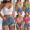 Spring Summer Solid V-neck Twisted Crop Crop Top Vacation Knitted Sweater Women's Wear