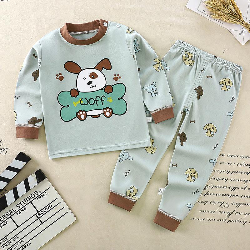 Winter Kids Long Sleeve O Neck T Shirt Pants Set Casual Baggy 2pcs Suit Cotton Cartoon Printes Outfit