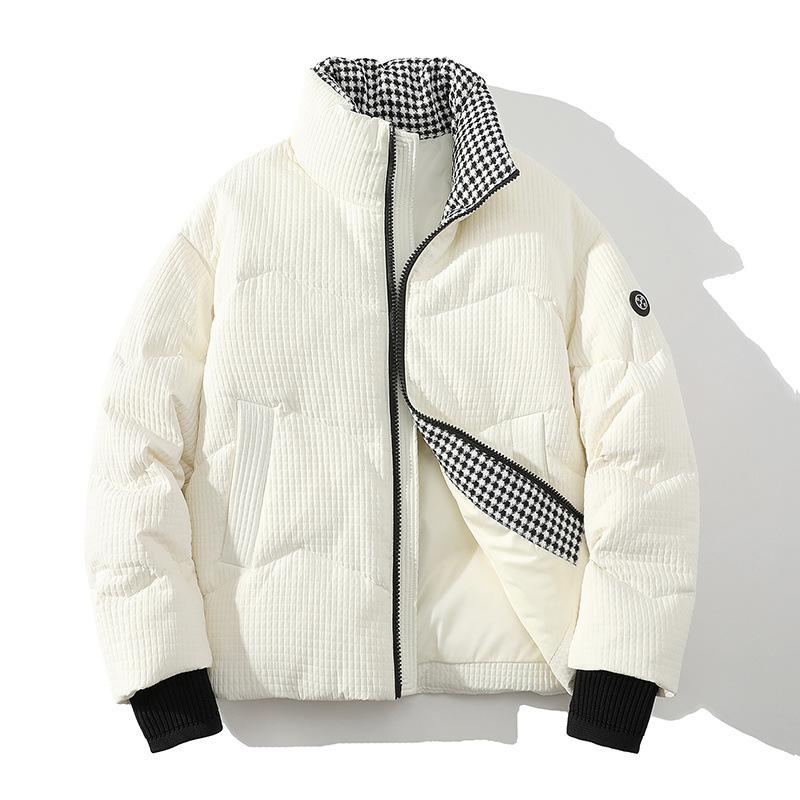 Пуховик мужской новый стиль утолщенный воротник-стойка белый утиный пух свободный хлеб пальто женский пара