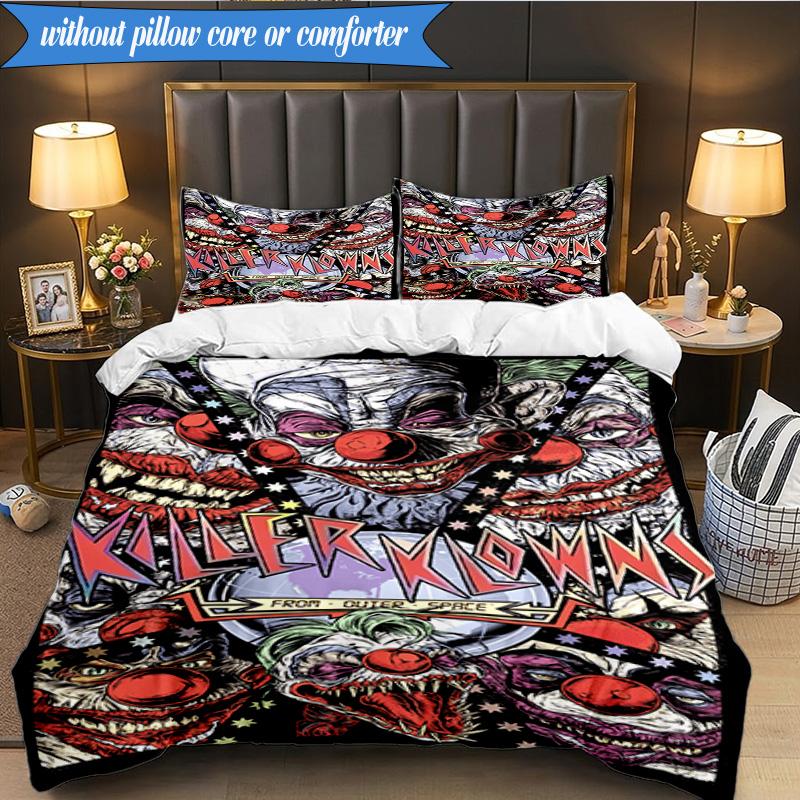 Scary Clown Horror 3pcs K-pop music group Bedding set,Ideal for Bedroom, Dormitory,Including Duvet Cover And 2pcs Pillowcases,Fan gifts