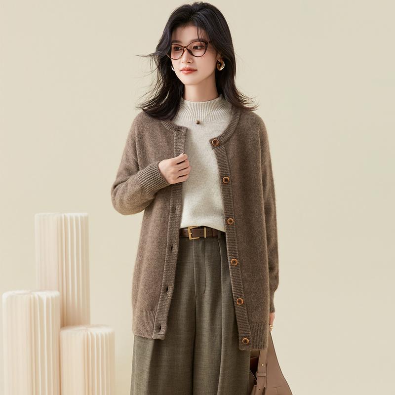 Thick up! Yak wool+rabbit fur round neck solid color knitted women's autumn and winter mid to long versatile wool sweater