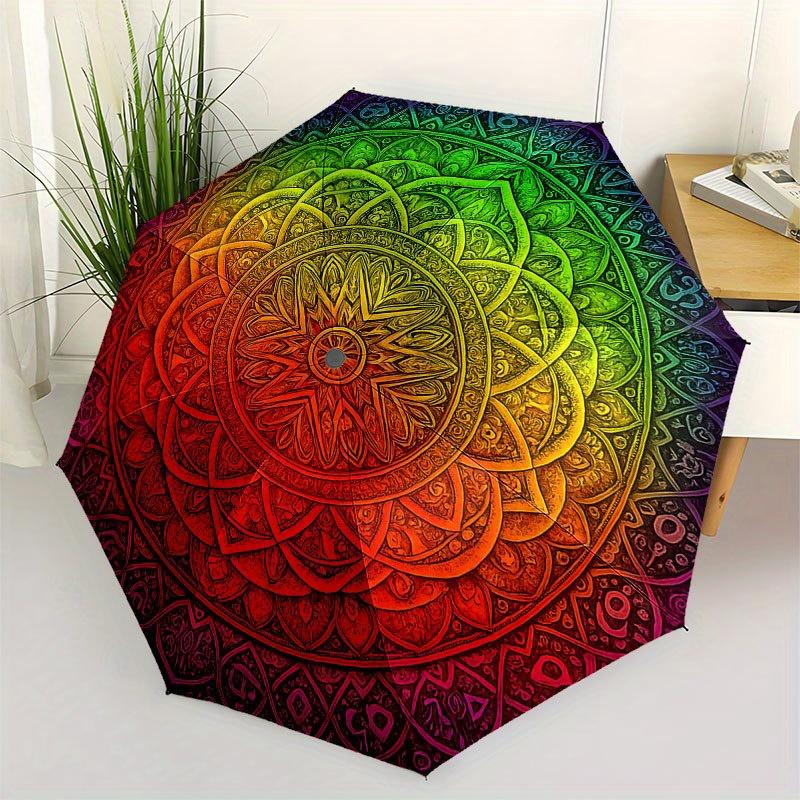 Vibrant Mandala Artwork: Colorful Circular Design for Home DecorUmbrella with Cute Design, Portable 3-Fold Compact Umbrella for Men & Women, Valentine