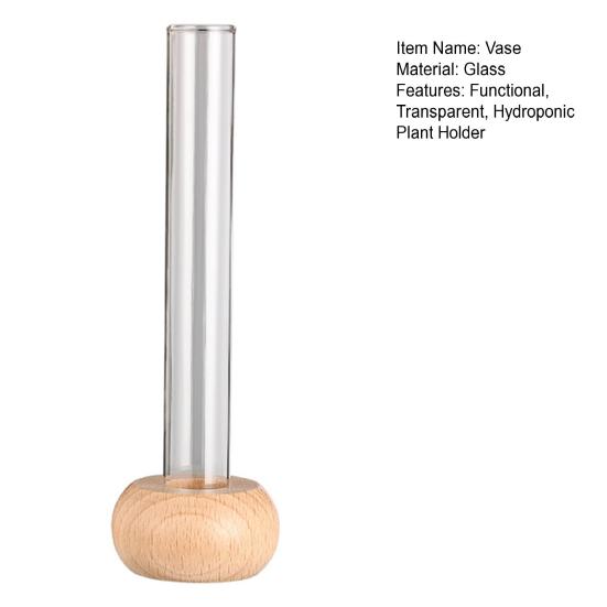 Test Tube Vase Glass Hydroponic Vase With Wooden Stand Desktop Transparent Tube