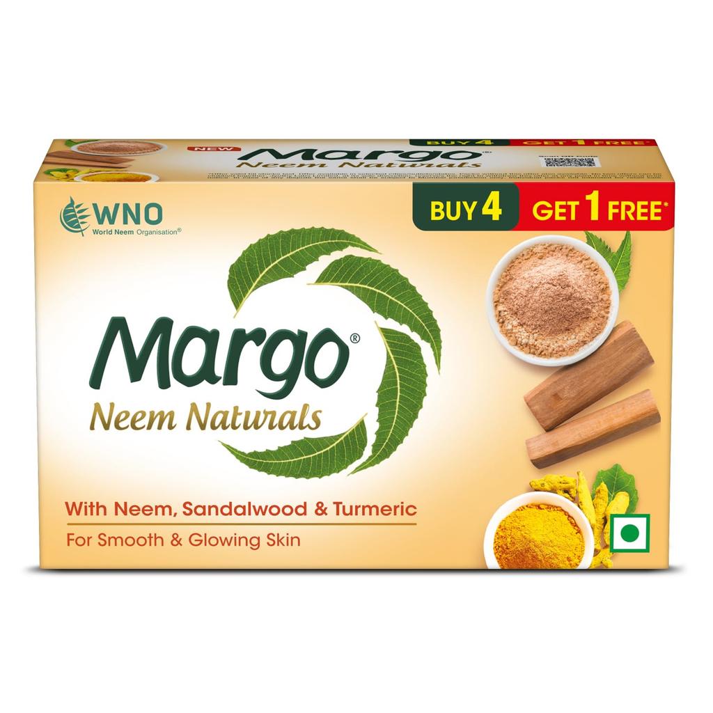 Margo Neem Naturals Soap With Sandalwood & Turmeric For Clear Smooth Skin 100gm X 5N Gentle Cleanser For Radiant Glow