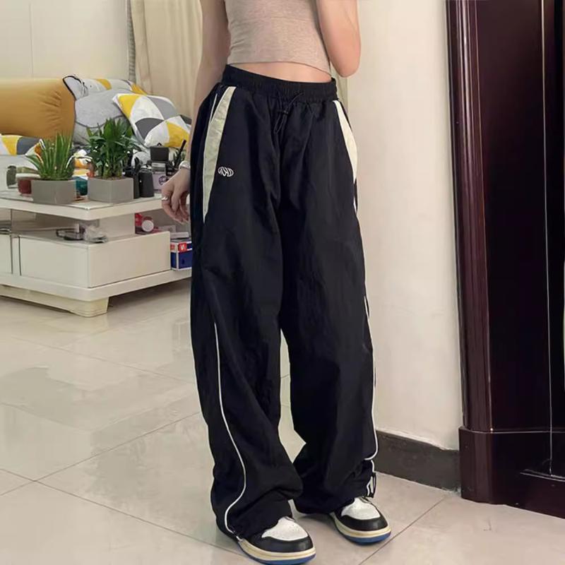 European and American Foreign Trade Spring and Autumn Fashion Personality Niche Street Women's Clothing Elastic High Waist Loose Sports Wide Leg Pants