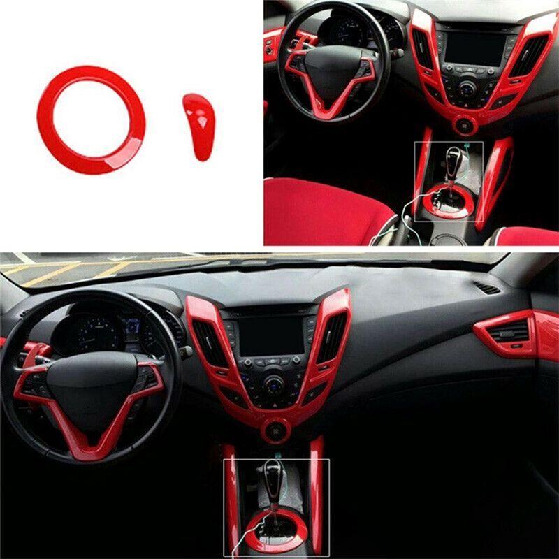 2PCS Gear Shift Knob Cover Trim Shift Lever Decorative Cover Replacement Parts Accessories For Hyundai Veloster 2011-2017 Red