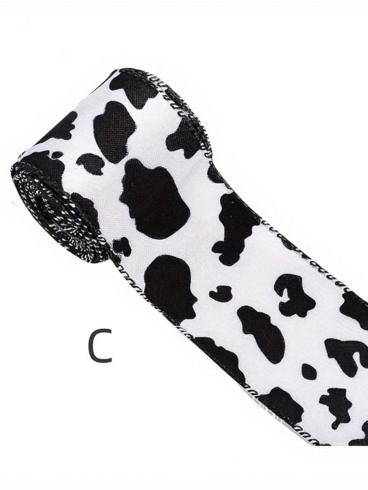 Cow Printed Coarse Linen Woven Tape with Steel Wire Edges, Black and White Stripes, Dot Packaging Ribbon, Pink Strawberry Cow Ri