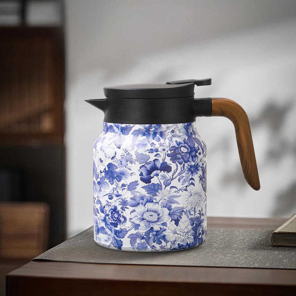 Чайник 1000 мл с цветочным узором и крышкой, винтажный цветочный чайник, встроенный заварник, бутылка для воды для разделения чая для горячих напитков