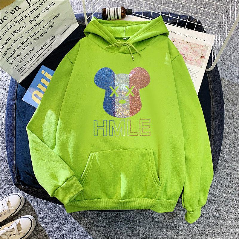 Зима-осень женская мода с мультяшным принтом и капюшоном, свободная бархатная теплая толстовка