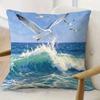 pc D Flat Pillow Not Included Seagulls Ocean Waves Painting Cushion Cover Short Plush Coastal Home Decor Gift Case