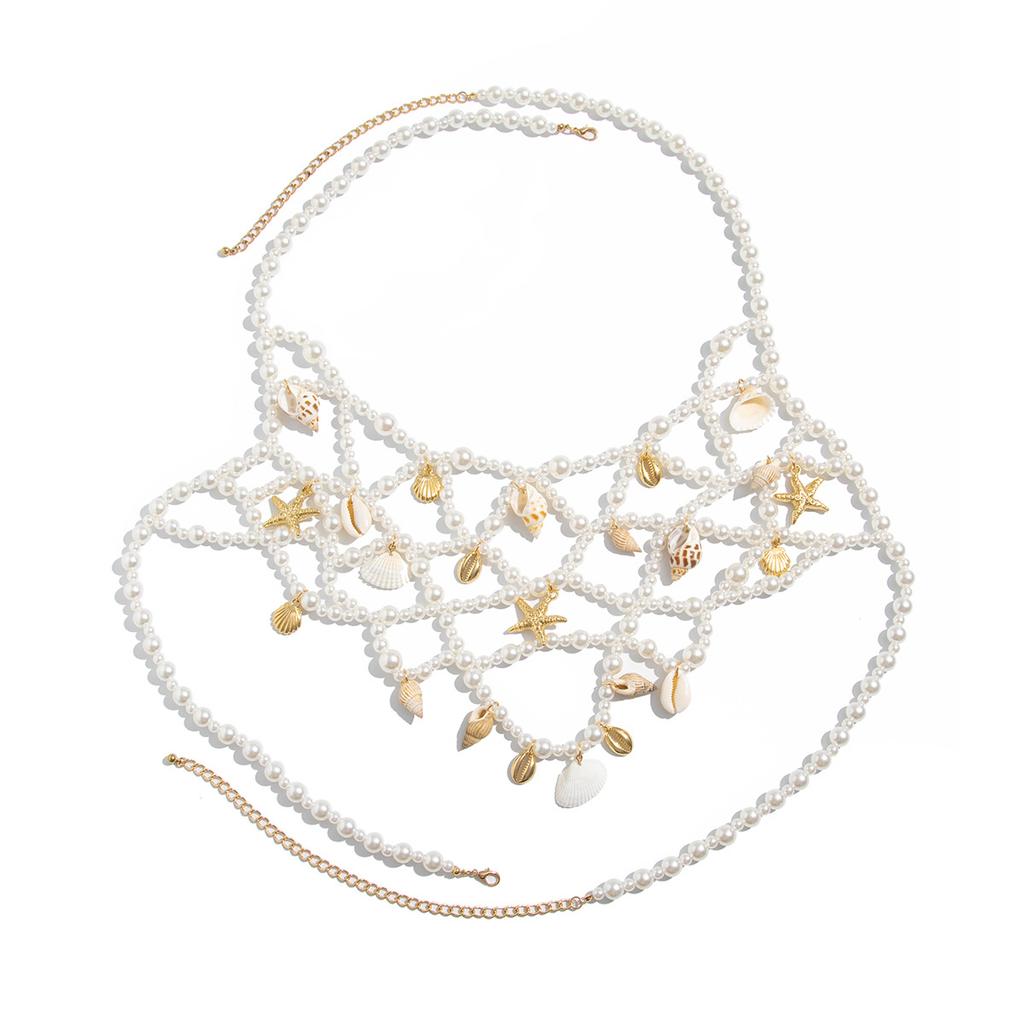 Ins Holiday Shell Tassel Waist Chain, Sexy Pearl Scallop Bikini Clothing Starfish Body Chain