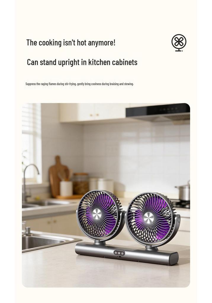 Adjustable Double-Head Fan with Light for Home & Outdoor Use, Multi-functional & Compact