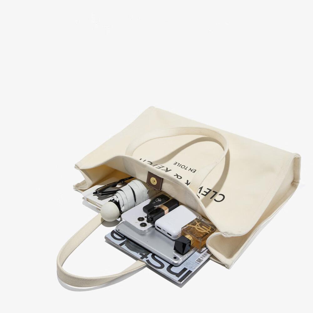 Холщовая сумка Большая сумка Женская сумка Большая сумка Повседневная сумка Сумка на плечо Бежево-белая Длина 45,5 см ширина 12 см высота 32 см