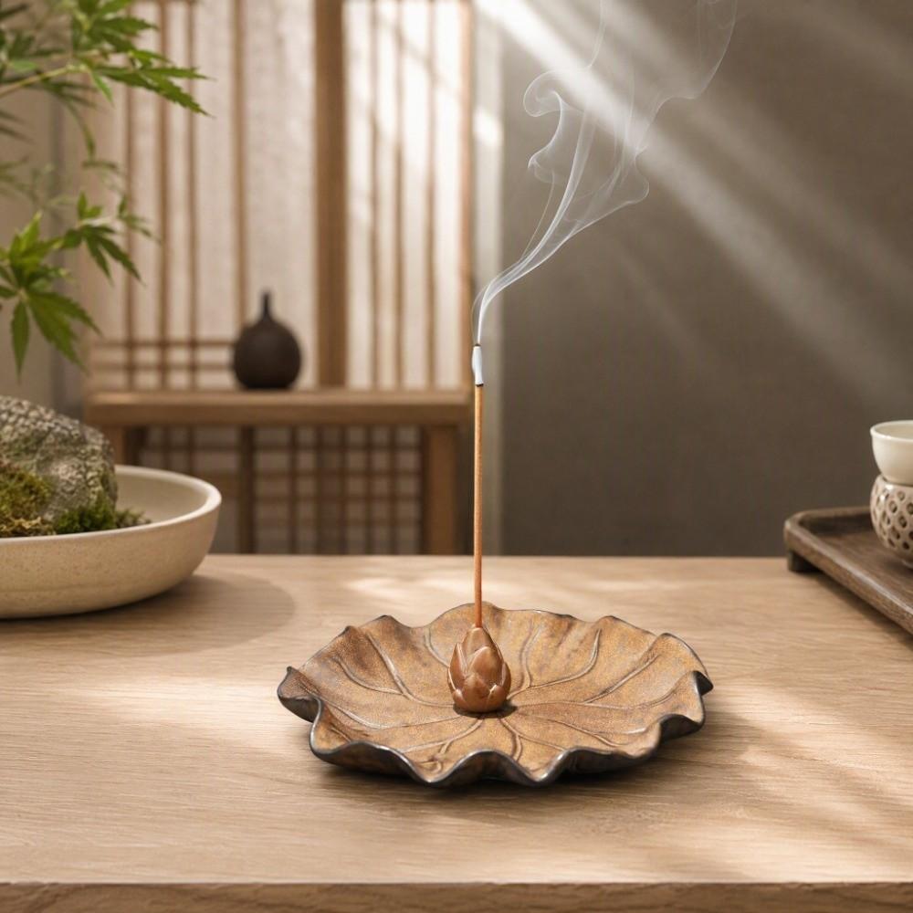 Ceramics Lotus Tabletop Incense Base Zen Chinese Style Lotus Censer Holder Aromatherapy