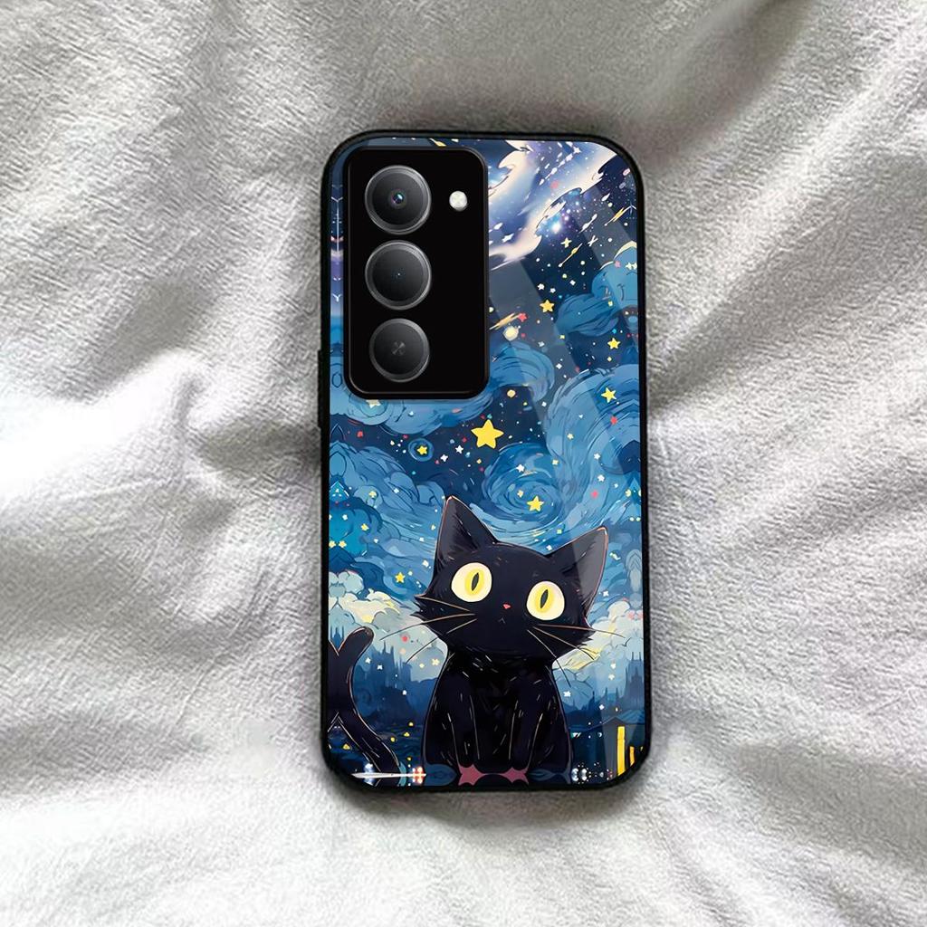 Чехол для Xiaomi POCO M8s 5G Аниме Черный Кот Звездное Облако Печать Чехол для Телефона Акриловая Жесткая Задняя Панель С Гибким TPU Краем