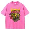 Casual Womans Acid Wash T-Shirts Retro Manga Bees Printing Tops Crewneck Distressed Oversize Cotton Tees Trend Clothes