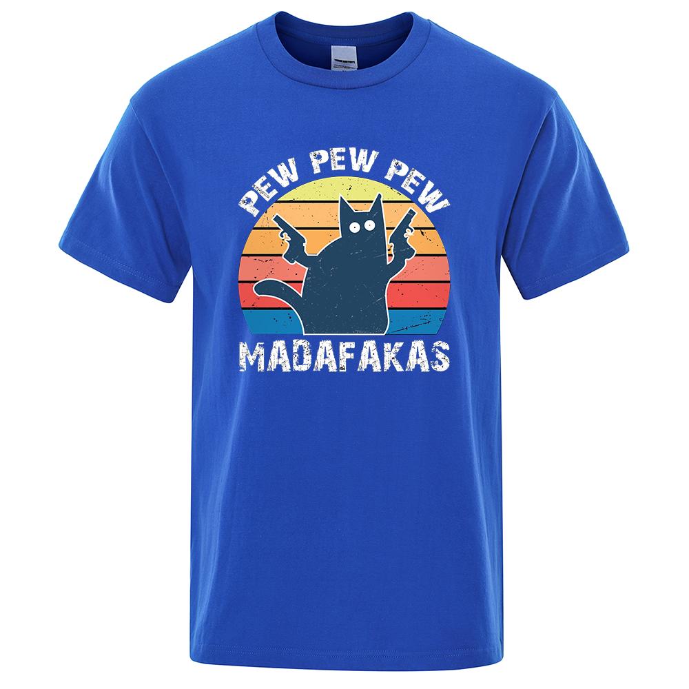 Футболка Pew Pew Madafakas для мужчин с коротким рукавом, новинка, забавная футболка с котом, винтажные летние топы, рубашки, футболка, футболка с круглым вырезом, уличная одежда