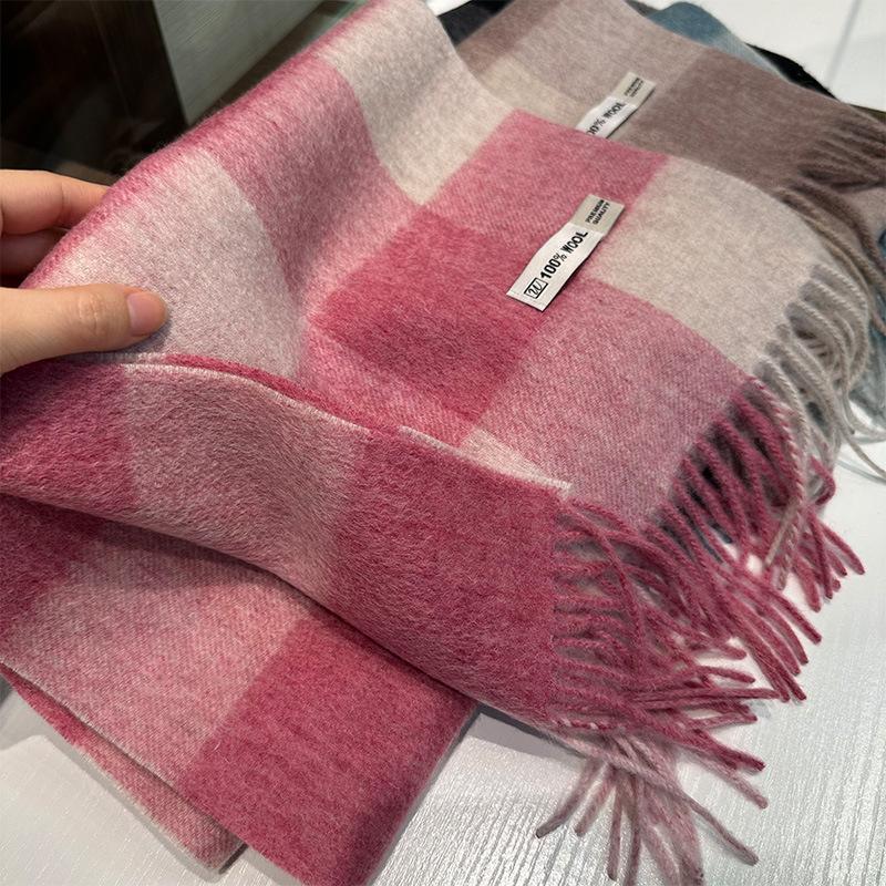 Winter Atmosphere Plaid 100 Wool Scarf Women's Winter Versatile Couple Warm Shawl Dual-purpose
