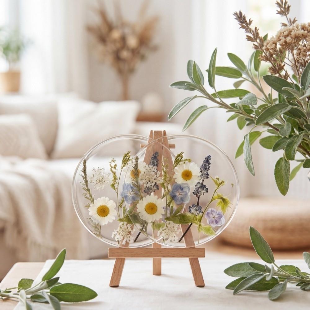 Round Floral Print Coasters Transparent Cup Mat Durable Insulation Pad  Tea Table