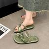 Большие размеры французские нишевые тапочки на плоской подошве женские весенние 2025 новые модные повседневные закрытые пляжные сандалии верхняя обувь