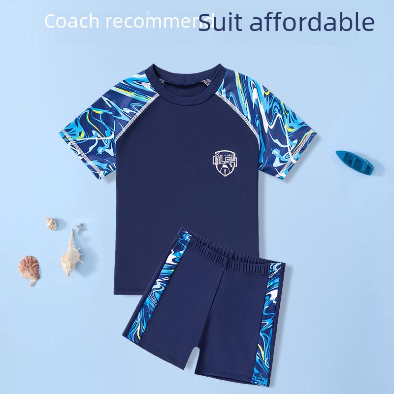 Новые детские купальники: Раздельные купальники для малышей, легкая пляжная одежда с короткими рукавами, купальники для мальчиков и плавки для детей крупного и среднего возраста