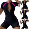 Women's One-piece Solid Color Patchwork Flat Angle Short Sleeved Zippered Swimsuit