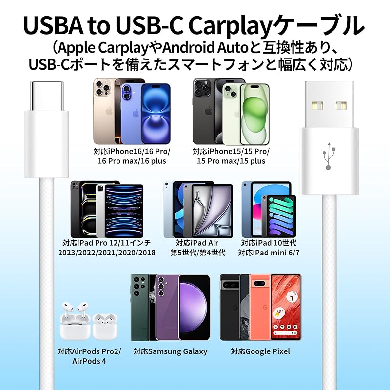 Compatible iPhone16/15 Charging Cable USB-C Carplay Compatible 1M USBA From Type-C Compatible iPhone15 16 Pro Max Plus/iPad Pro/iPad 10/Air 5/4/iPad