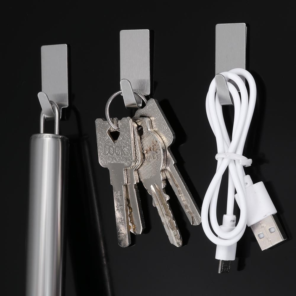 6 шт. Домашнее хранение Кухня Прочные липкие настенные крючки из нержавеющей стали Самоклеящаяся вешалка для одежды