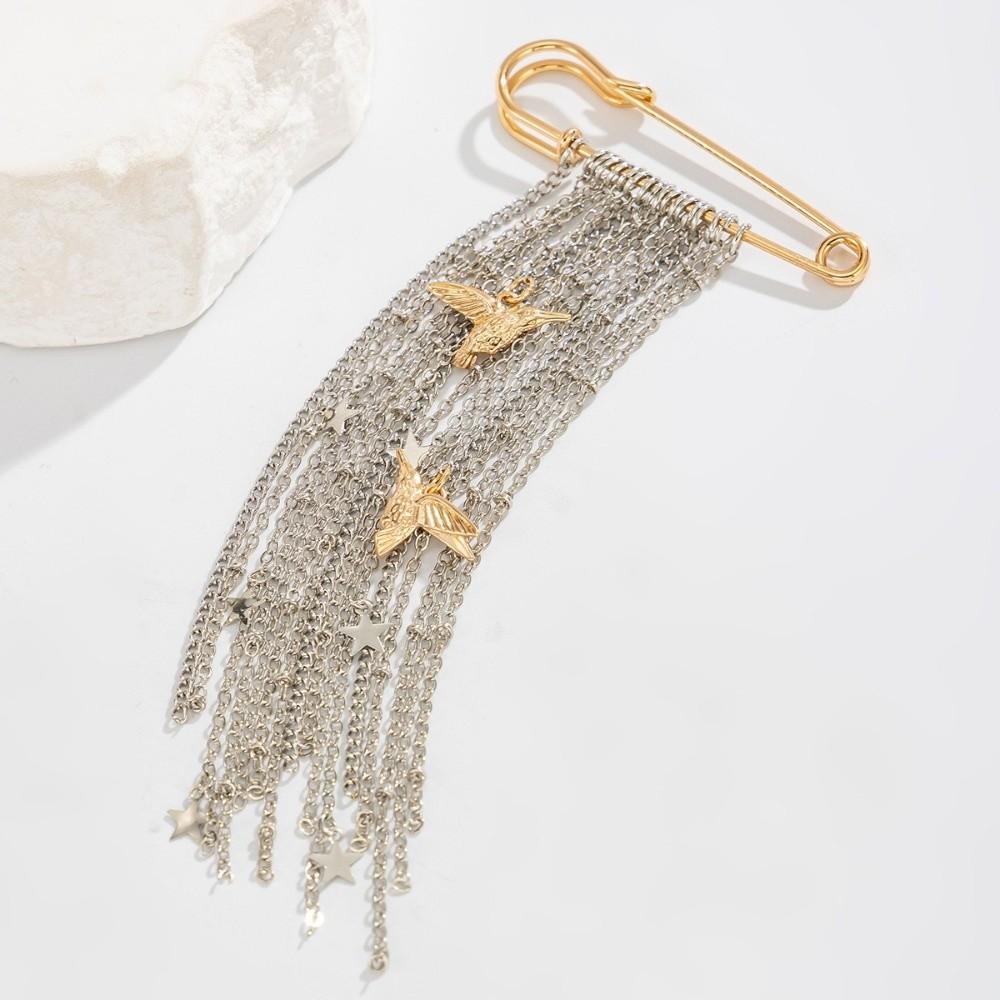 Ins Style Metal Chain Lapel Pin Metal Craft Tassel Pendant Pin Daily Outfit