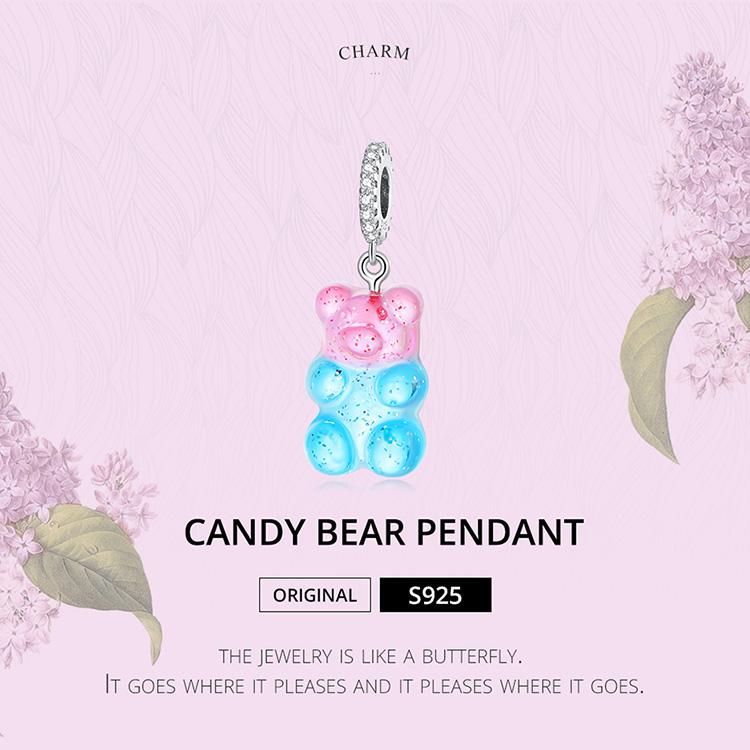 WOSTU Стерлингового серебра 925 пробы, сине-розовый градиент, карамельный медведь, подвеска-подвеска, подходит для оригинального браслета, ожерелья для женщин, ювелирные изделия