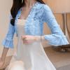 Women Sunscreen Coat Lace See-through Hollow Out Flower Embroidery Shirring Anti-UV Short Three Quarter Sleeve Lady