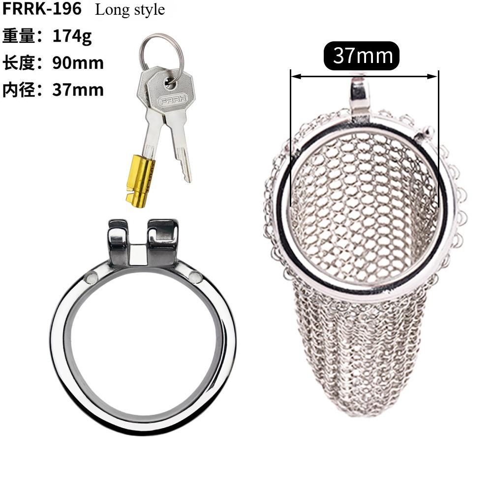 FRRK Male stainless steel mesh chastity lock, smooth, lightweight, anti-escape desire-controlling, penis lock, adult sex product