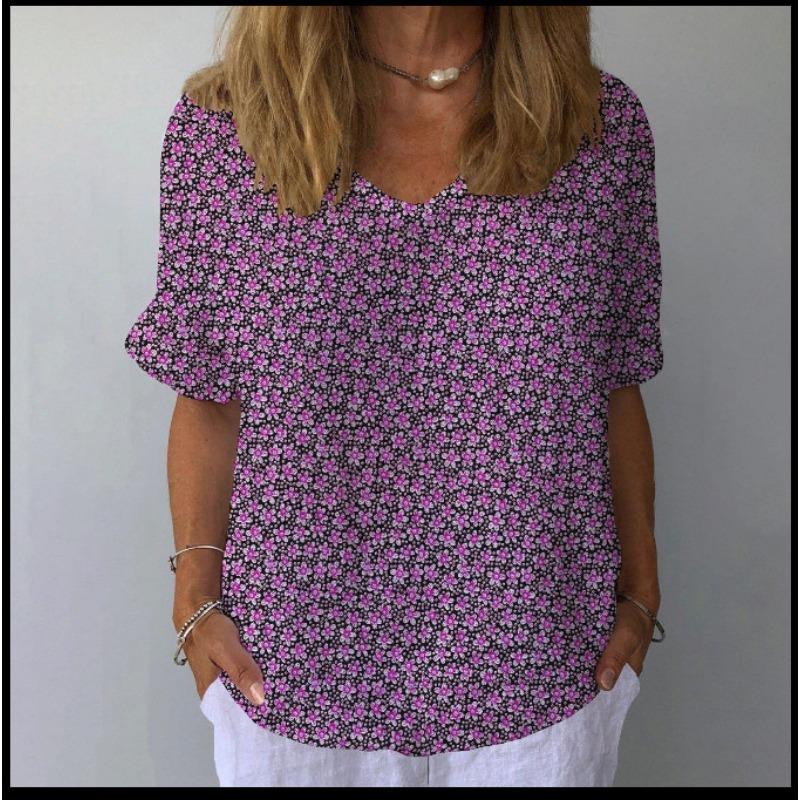 Весна и лето Новая женская футболка свободного покроя с 3D-цифровым принтом и покатым вырезом