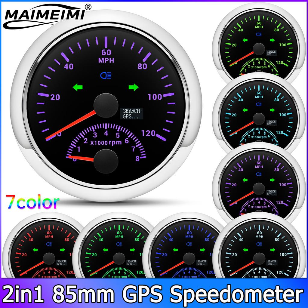 Universal 85mm GSP Speedometer with 8000 RPM Meter Tachometer 0-160MPH 120MPH 200MPH Speed Gauge Meter 7 Color Backlight