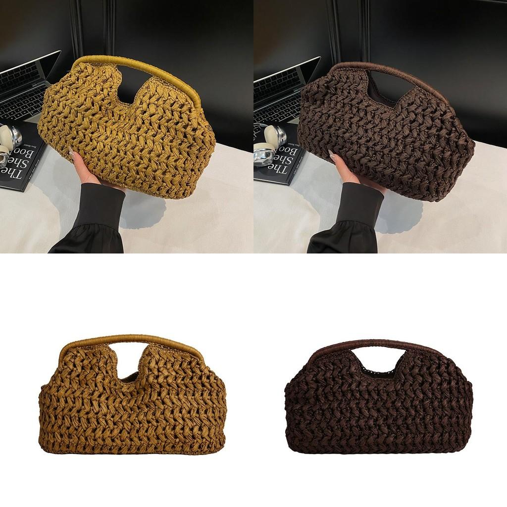 Woven Handheld Bag For Women Large Capacity Summer Beach Vacation With Inner Pocket