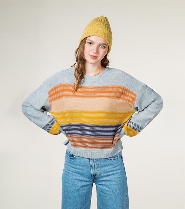 NEWIN Loose Fit Striped Round Cropped Knit Tee