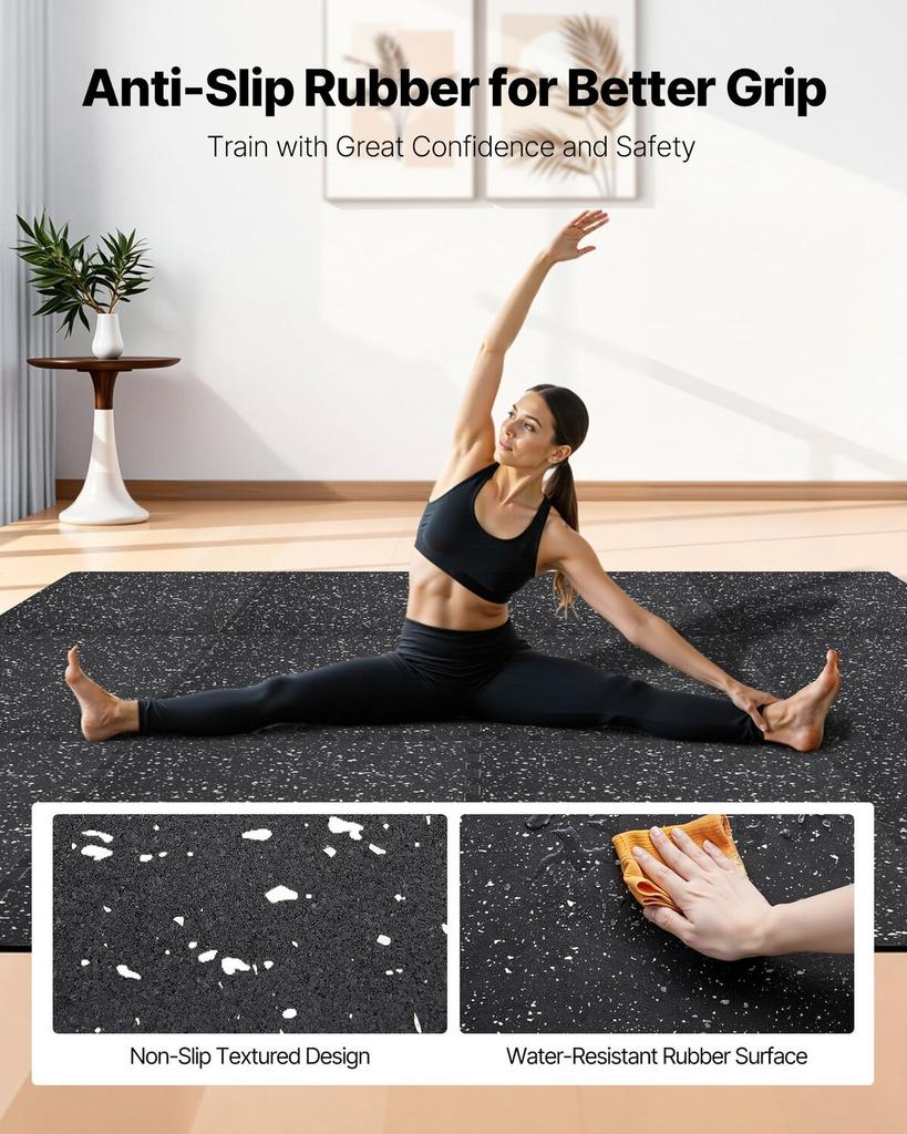 Puzzle Exercise Mat, 12 PCS Fitness Equipment Mats, 610 x 610 x 14 mm, High-Density EVA Foam Mat Set, Interlocking Rubber Soft Tiles, Protective Floor