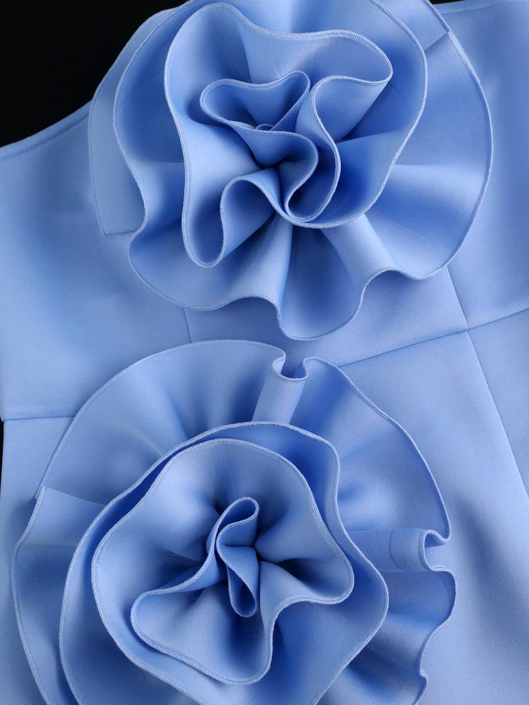 AOMEI Формальные вечерние платья для женщин, сексуальные с открытыми плечами, синие, с большими цветочными рюшами, элегантные, длинные, тонкие, для выпускного вечера, для мероприятий