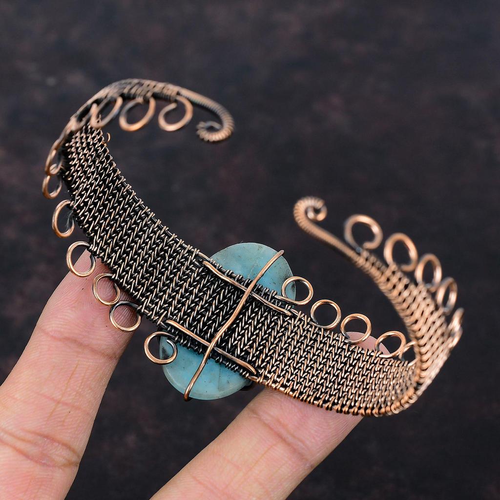 Hemimorphite Bangle Gemstone Copper Cuff Bracelet Wire Wrapped Bangle Adjustable Cuff Copper Wire Wrap Jewelry Handmade Bangle Gift For Mom