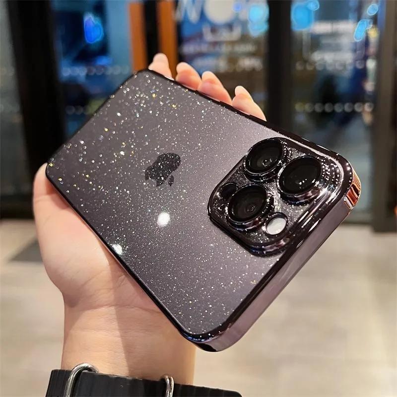 Прозрачный чехол с блестящим покрытием для For Iphone 1 14 13 12 16 Pro Max Plus Жесткий прозрачный чехол из ПК с защитой камеры для For Iphone 1