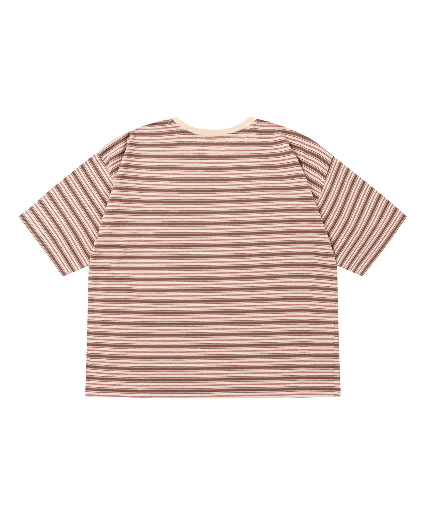 SOLEW Oversized Half Sleeve T-Shirt_Brown Stripe
