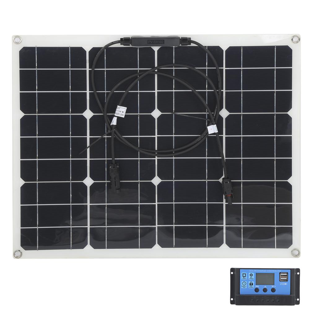40W Solar Panel Dual USB Charger with 12V/24V PWM Controller 3.3ft Extension Cable20A