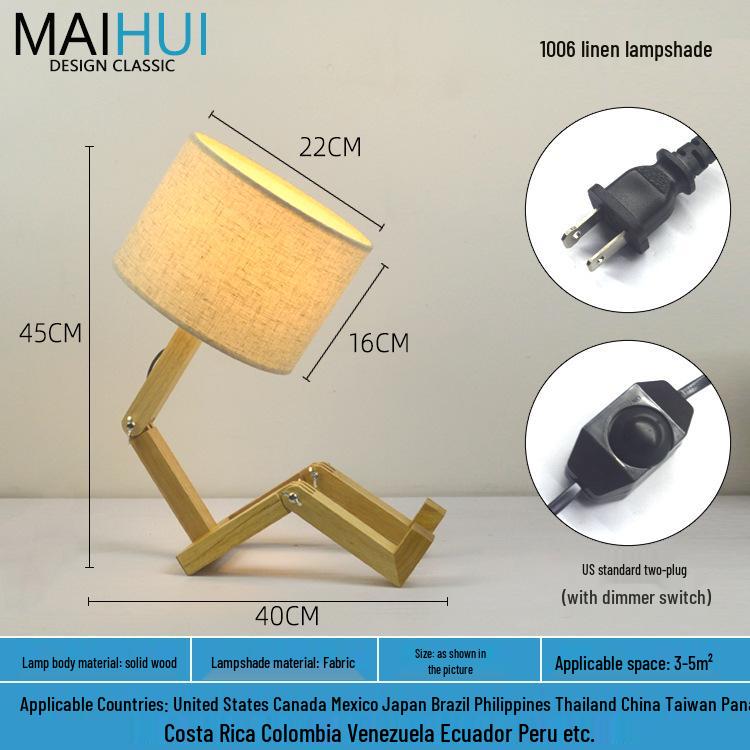 Скандинавский светодиодный прикроватный ночник из массива дерева - настольная лампа-робот