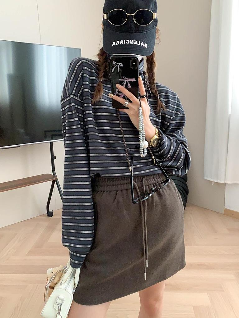 Moqie Winter Petite A-line Woolen Drawstring Short Skirt MQ1064